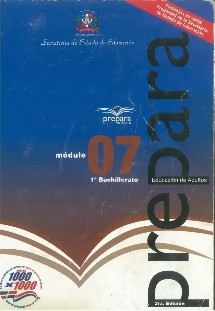 Módulo 7 - 1° Bachillerato (Prepara) PDF 2 Portada del Módulo 7 de 1ro de Bachillerato del programa Prepara del MINERD