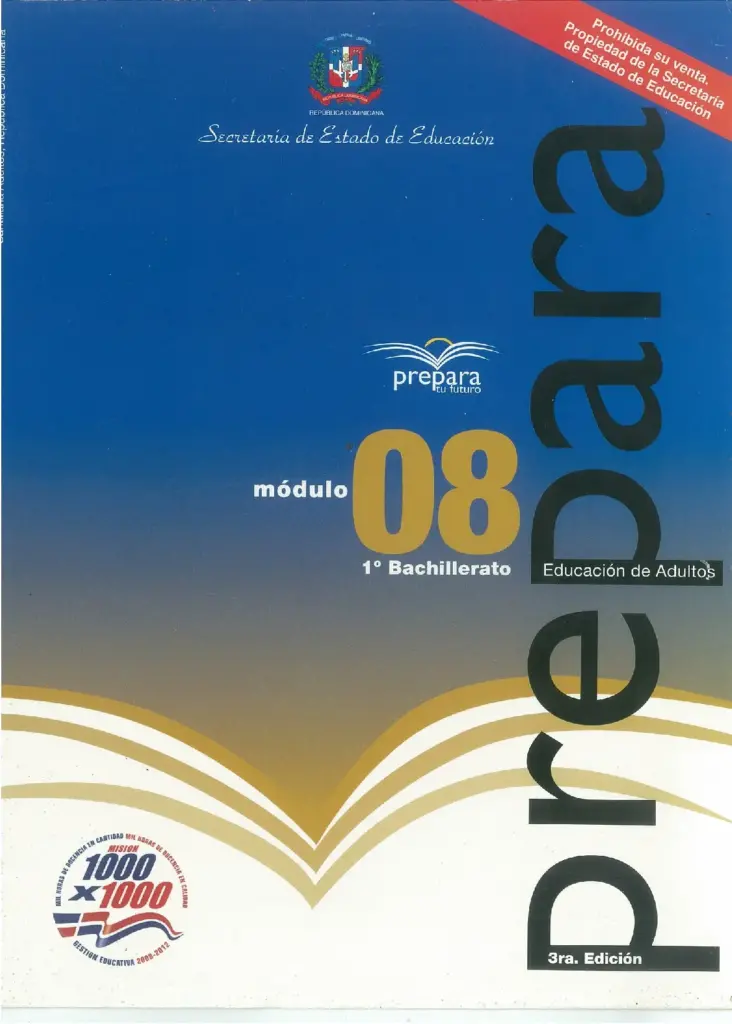 Módulo 8 - 1° Bachillerato (Prepara) PDF 2 Portada del Módulo 8 de 1ro de Bachillerato del programa Prepara del MINERD